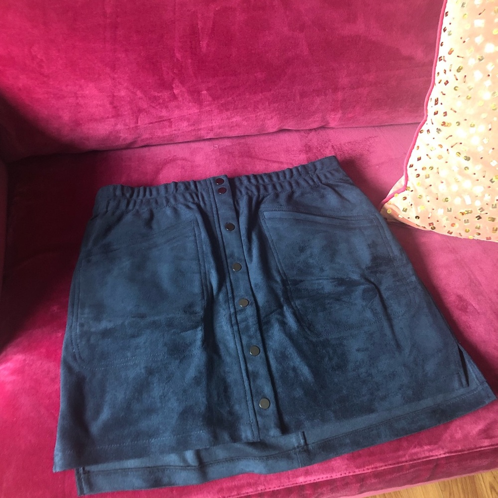 BCBG MAX AZRIA Blue faux suede mini skirt